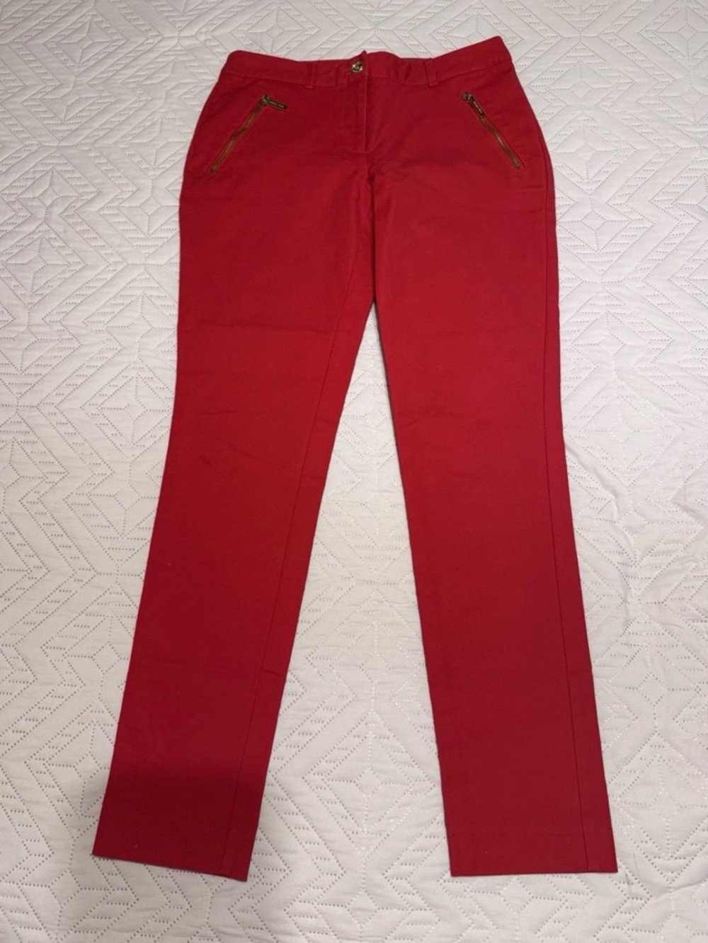 Michael Kors Women’s Red Size 2 Regular Fit Pants Slash Zippered Pockets Preppy